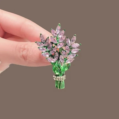 Broche Lavande Violette Exquise Cristaux Strass – Pin's Bouquet Fleurs Élégant Femme