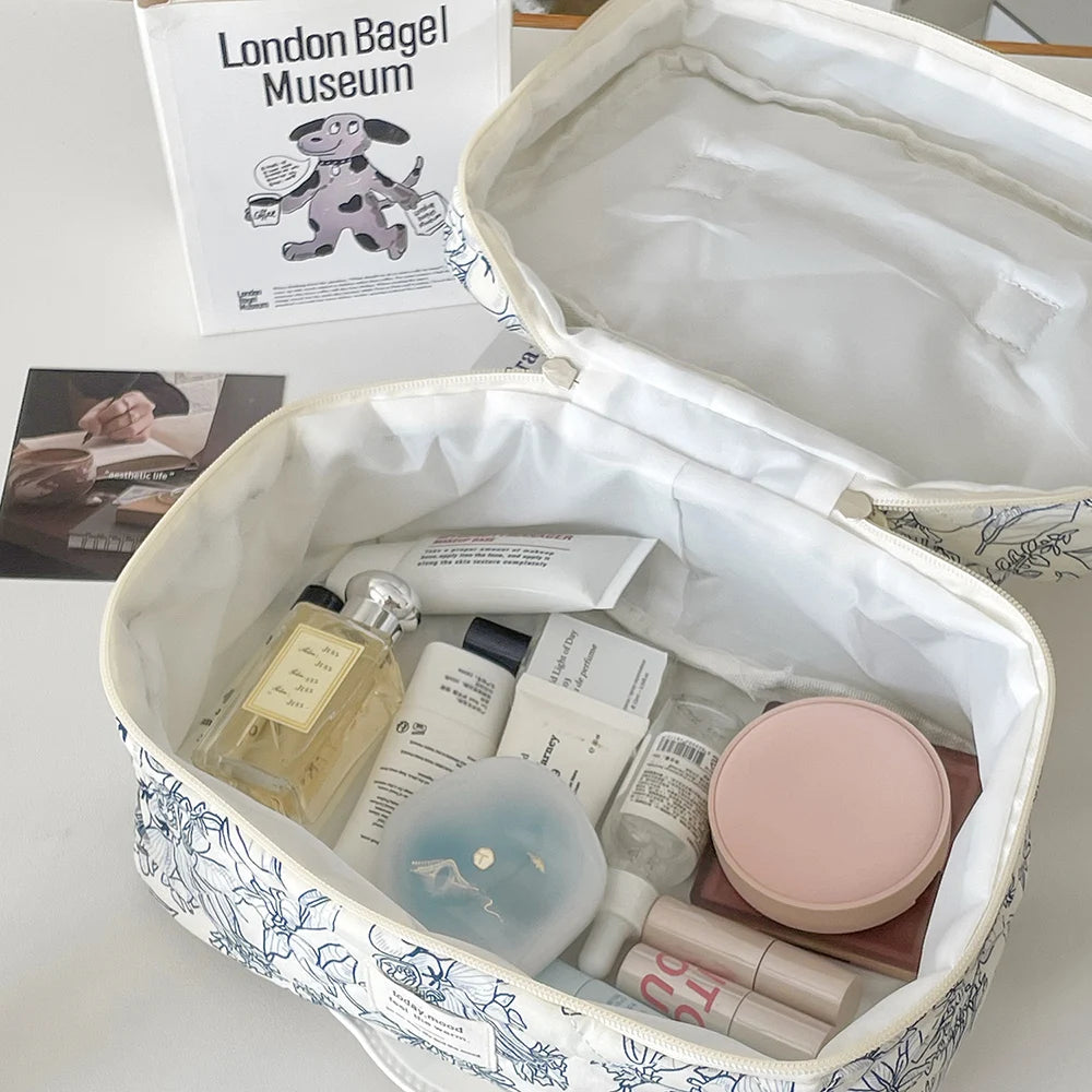 Trousse Maquillage Femme Vintage Fleurs - Pochette Cosmétique Voyage Fermeture Éclair Organisateur Toilette