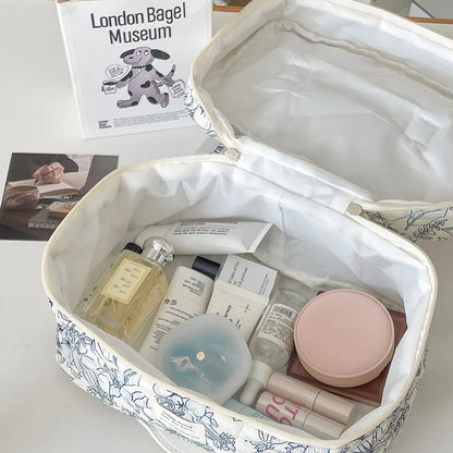 Trousse Maquillage Femme Vintage Fleurs - Pochette Cosmétique Voyage Fermeture Éclair Organisateur Toilette