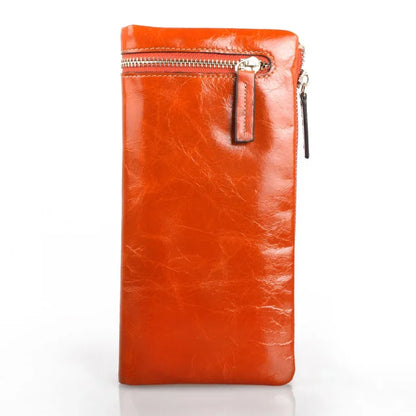Portefeuille Femme Cuir Véritable Long - Porte-Monnaie Luxe Huile Végétale Casual