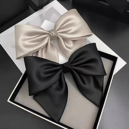 Pinces Cheveux Minimalistes Soie Nœud Noir - Barrettes Femme Fille Accessoires Coiffure Élégants