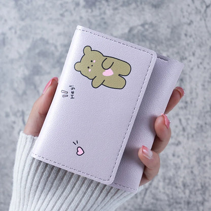Portefeuille Femme Cartoon Cuir PU - Porte-Cartes Tri-Fold Multi-Emplacements