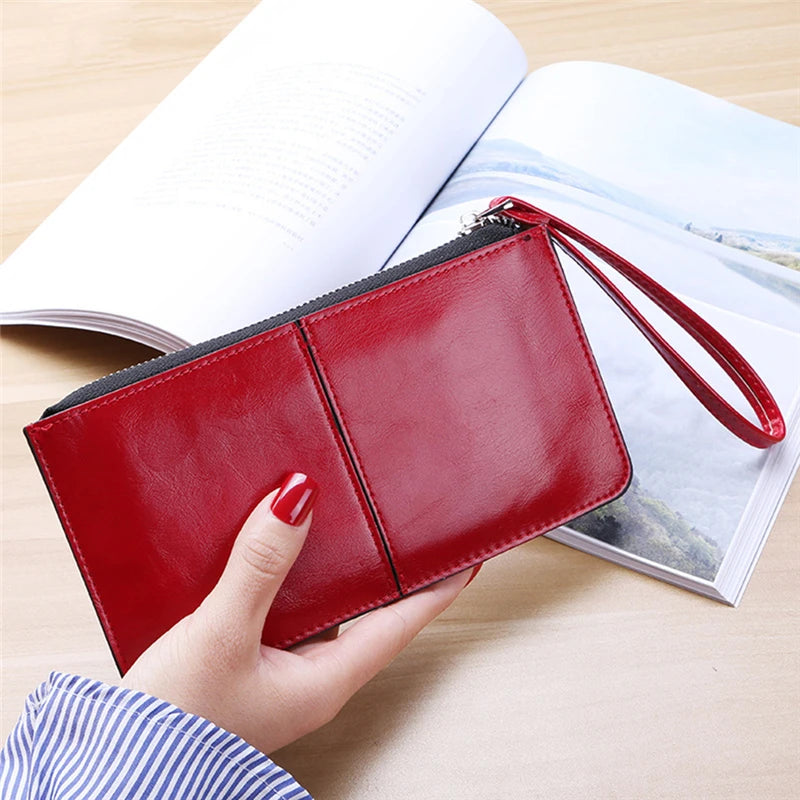 Portefeuille Femme Business Cuir PU Long - Clutch Fermeture Éclair Porte-Cartes Grande Capacité Vert Foncé