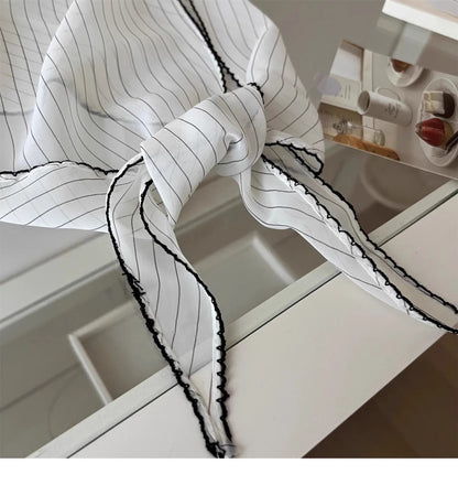 Foulard Tête Blanc Pois Coréen Femme - Triangle Soie Cheveux Style Kawaii Français