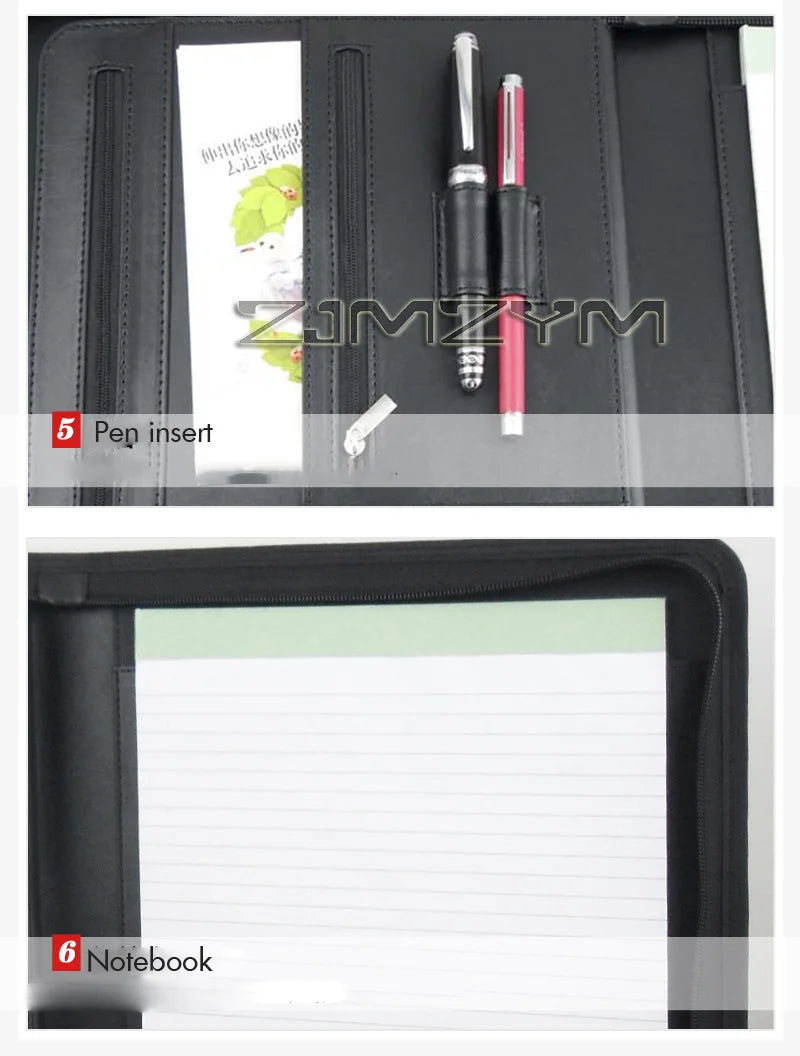 Porte-Documents Cuir Fermeture Éclair - Portfolio Business iPad Tablette Organisateur Entrevue Marron