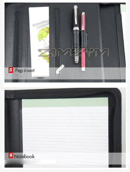 Porte-Documents Cuir Fermeture Éclair - Portfolio Business iPad Tablette Organisateur Entrevue Marron