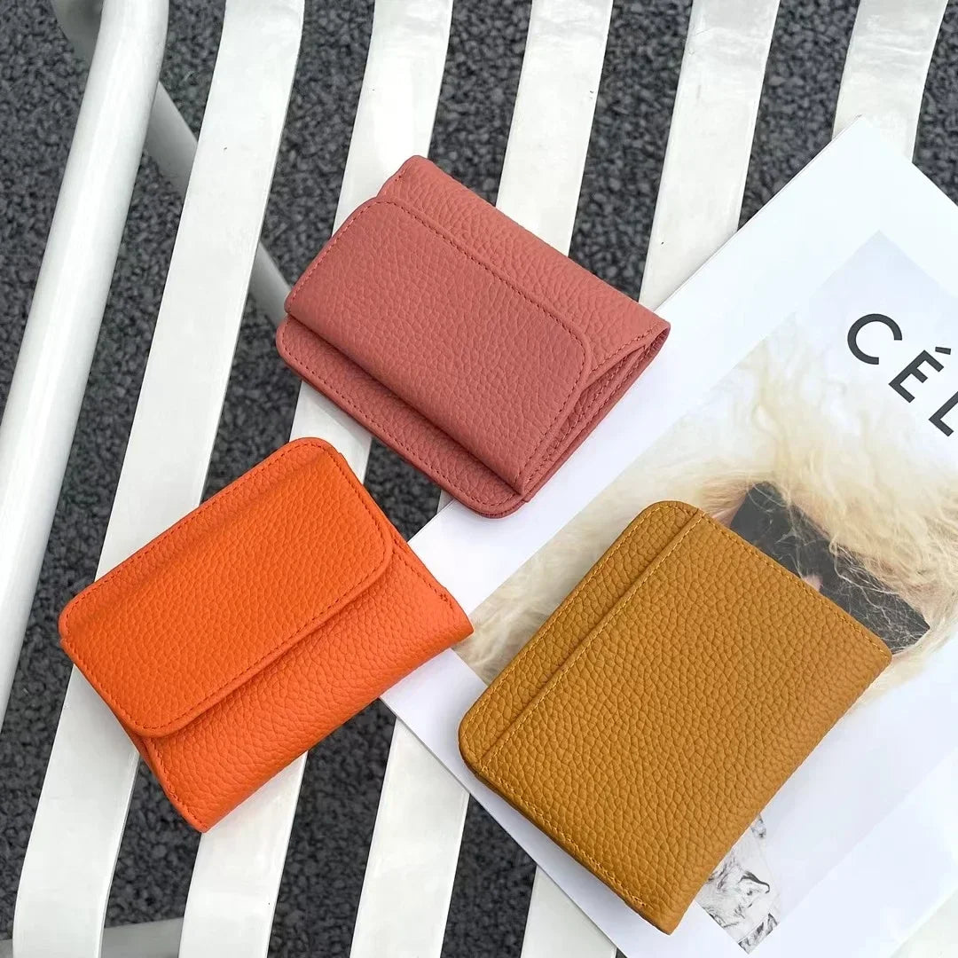 Portefeuille Femme Cuir Véritable Pliable Simple - Porte-Monnaie Multifonction Coin Bag Petit Money Bag