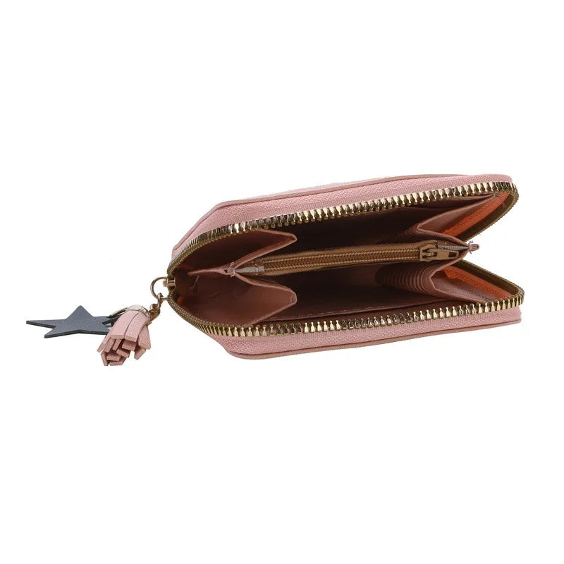 Portefeuille Femme Mini Court Pompon Zippé - Porte-Monnaie Cuir PU Cute Porte-Carte Main Vert