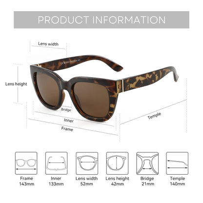 ZENOTTIC Lunettes de Soleil Carrées Polarisées Rétro — UV400, Femme