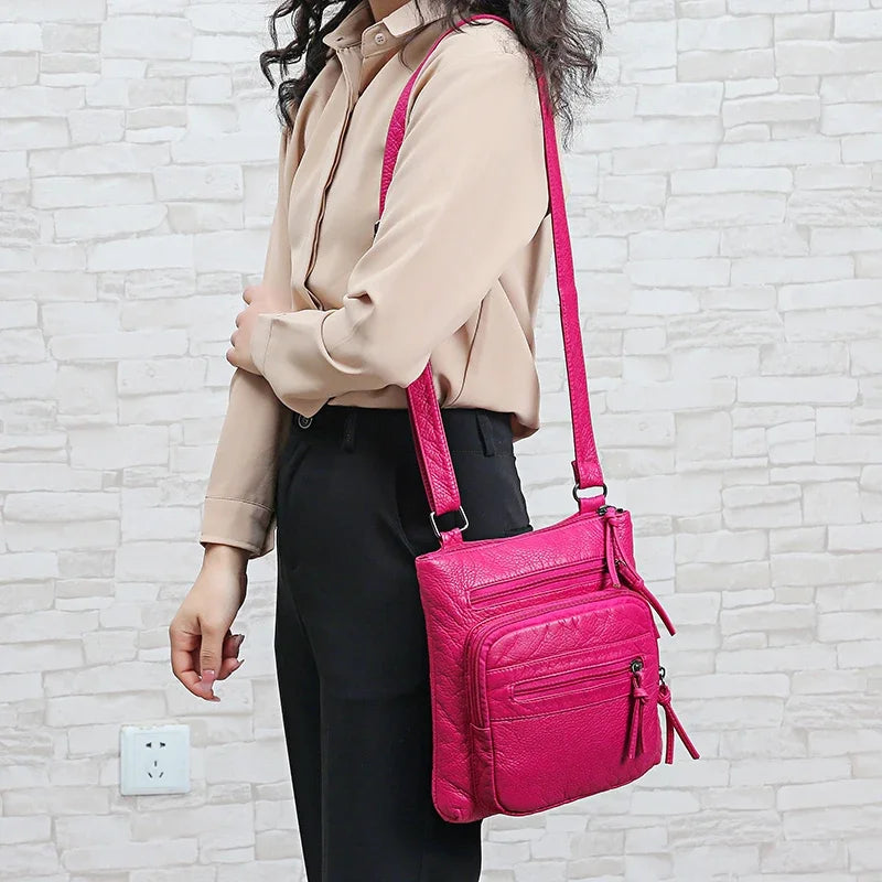Sac à Main Femme Cuir PU Multi-Couches - Sac Épaule Bandoulière Crossbody Messenger Rabat Porte-Monnaie