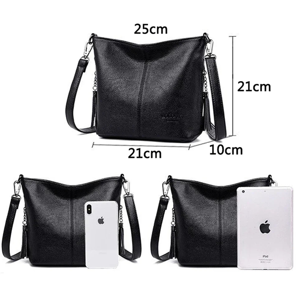Sac Bandoulière Femme Cuir Pompons Luxe 2025 - Crossbody Bucket Designer