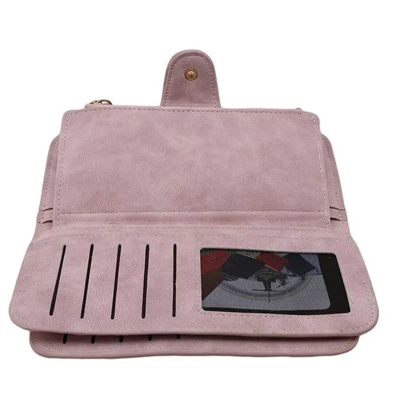 Portefeuille Long Femme Cuir Givré Vintage - Pochette Zip avec Porte-Cartes