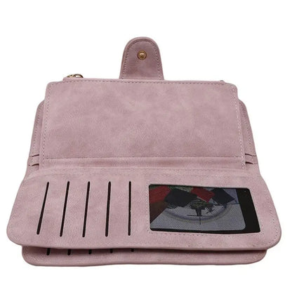 Portefeuille Long Femme Cuir Givré Vintage - Pochette Zip avec Porte-Cartes