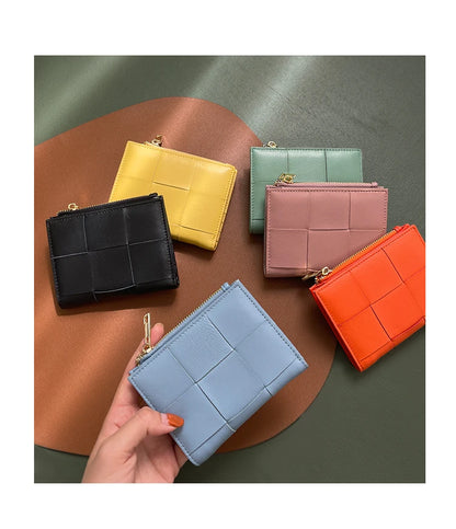 Portefeuille Femme Cuir Tressé - Porte-Monnaie Bifold Multi-Cartes Compact