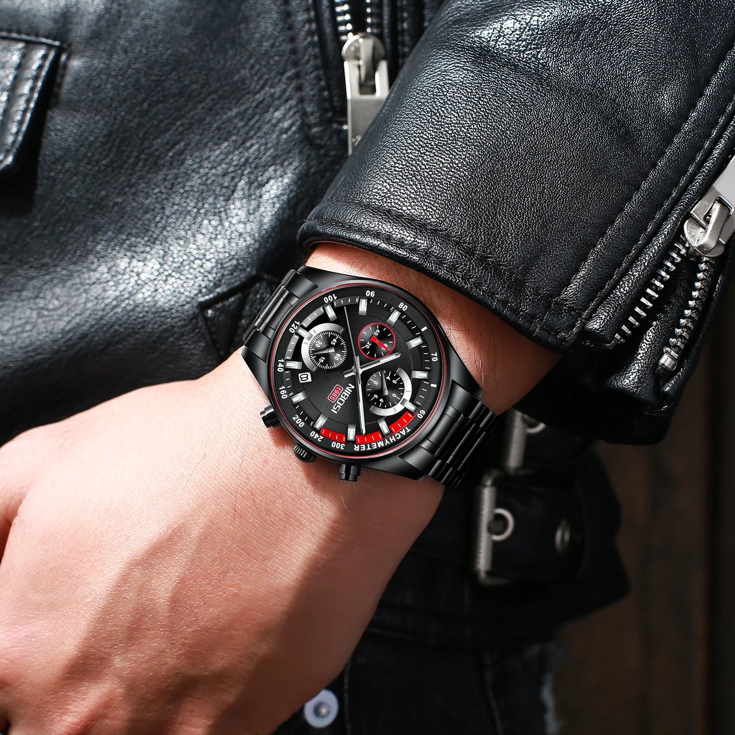 Montre Homme Luxe NIBOSI Chronographe Étanche 50M - Quartz Bleue Sport Élégante 2026