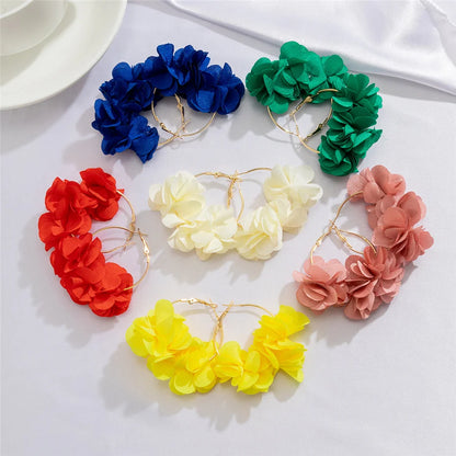 Boucles d'Oreilles Créoles Rose Tissu Pendentif Bohème – Kpop Colorées Y2K Soirées Femme