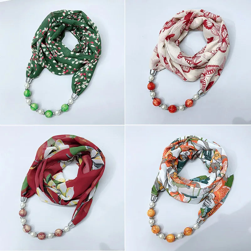 Foulard Collier Mousseline Multicolore Femme - Bijou Statement Neckerchief Bohème Hijab