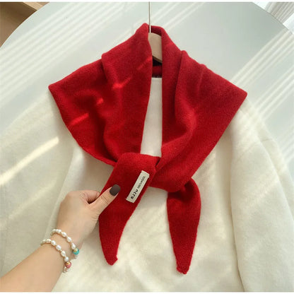 Foulard Triangle Laine Style Américain Coréen - Écharpe Tricotée Multifonction Femme Hiver