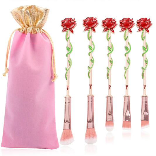 Set 5 Pinceaux Maquillage Beauty and The Beast - Rose Enchantée Cosplay Outil Beauté Cosmétique Collection