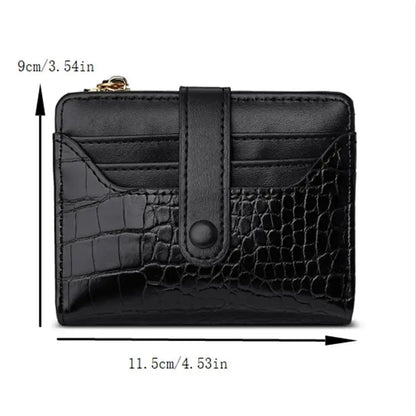 Portefeuille Femme Court Cuir PU Imprimé Crocodile Zippé - Porte-Carte Multi-Emplacements Imperméable Kaki