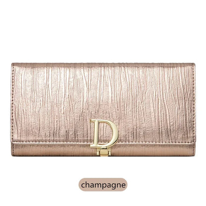 Portefeuille Long Femme Cuir Véritable Luxe - Porte-Cartes Téléphone Rayures Élégant
