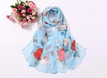 Foulard Écharpe Mousseline Georgette Rose Femme - Bandana Châle Été Protection Solaire Plage