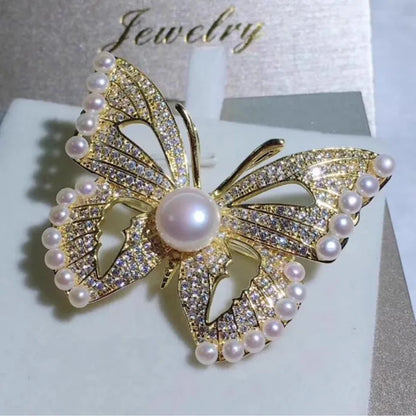 Broche Papillon Perles Blanches Strass Luxueuse – Pin's Cristaux Corsage Costume Femme
