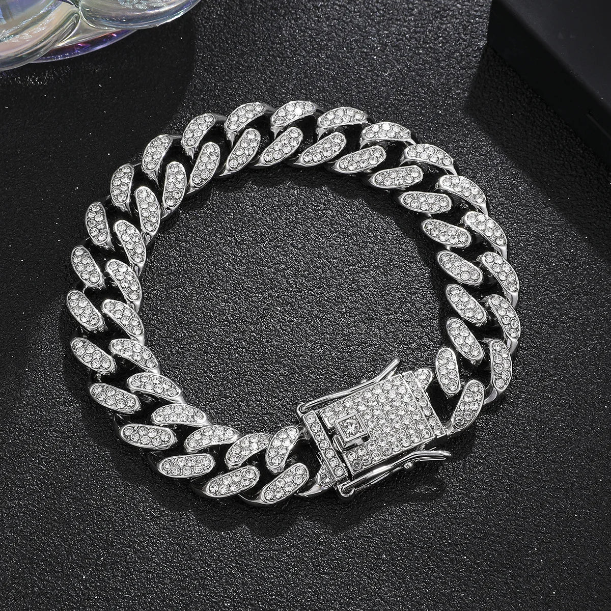 Bracelet Cubain Iced Out Acier Inoxydable – Chaîne Hip-Hop Cristaux Hommes