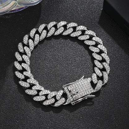 Bracelet Cubain Iced Out Acier Inoxydable – Chaîne Hip-Hop Cristaux Hommes