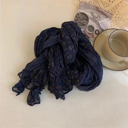 Foulard Écharpe Patchwork Coton Lin Vintage Femme - Châle Carré Floral Plissé Hiver