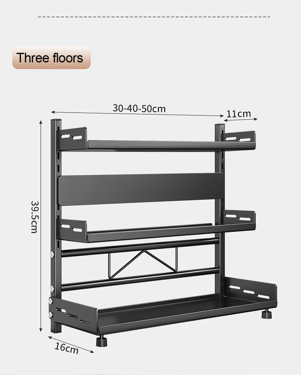 Porte-Épices 3 Niveaux en Métal avec Porte-Couteaux - Organisateur de Comptoir Ajustable Noir