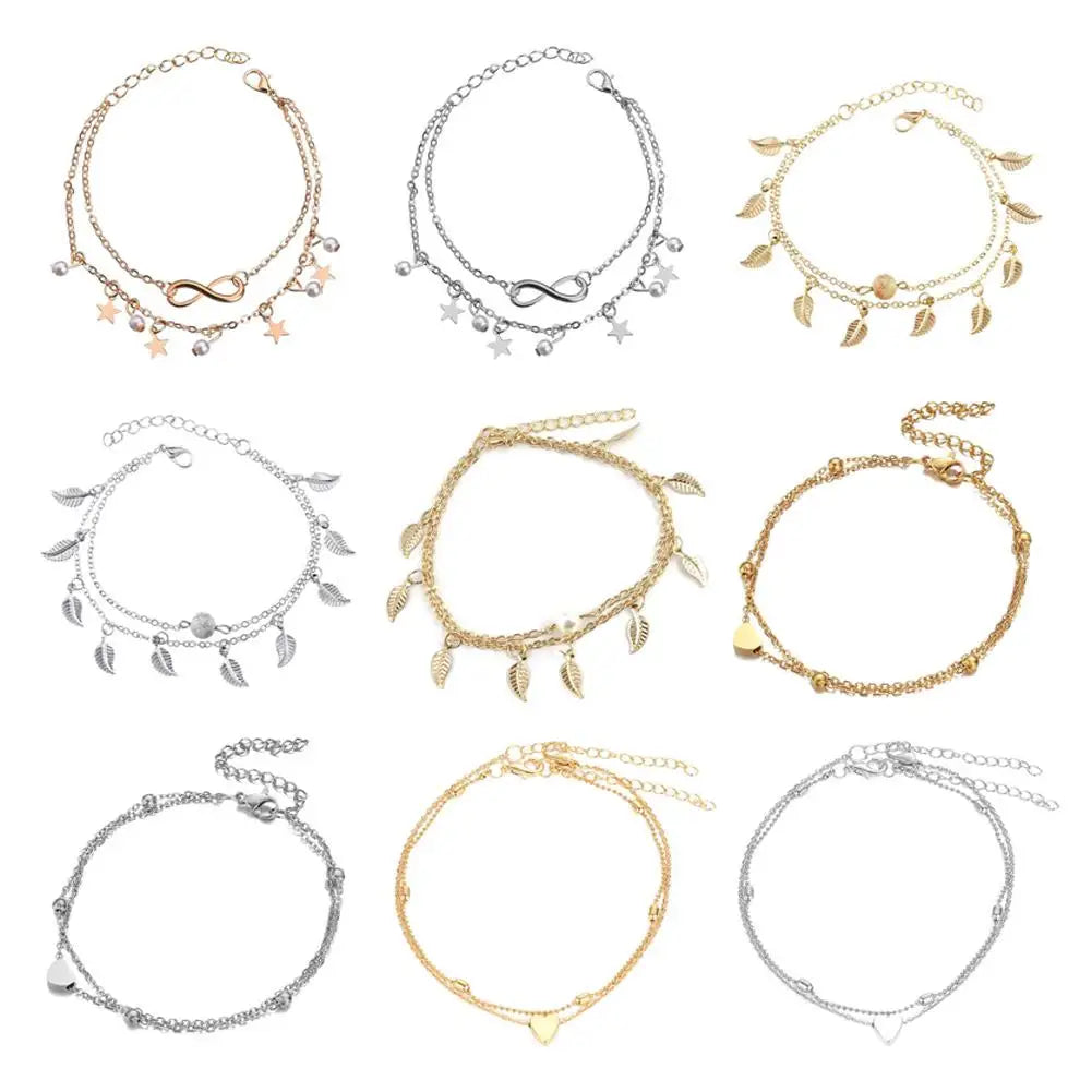 Chaîne de Cheville Bohème Perles Étoiles Pompons – Bracelet Pied Vintage Femme