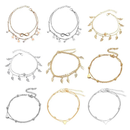Chaîne de Cheville Bohème Perles Étoiles Pompons – Bracelet Pied Vintage Femme