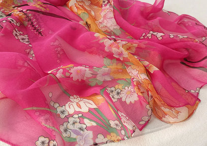 Foulard Écharpe Mousseline Georgette Femme Fleur Prune - Bandana Été Léger Respirant