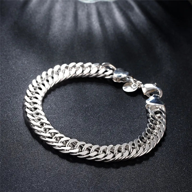 Bracelet Argent Sterling 925 Chaîne Carrée Solide - Bijou Femme Homme Unisexe Cadeau Mariage Soirée