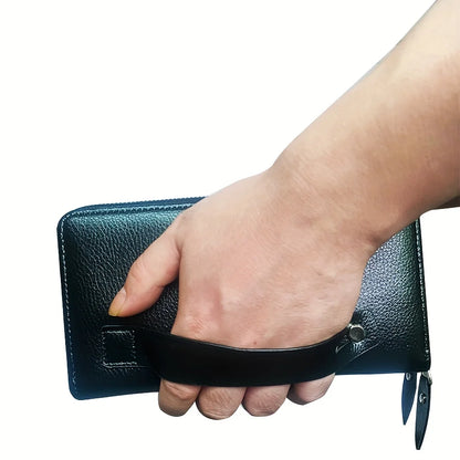 Portefeuille Homme Long Cuir Clutch Business - Porte-Cartes Téléphone Grande Capacité