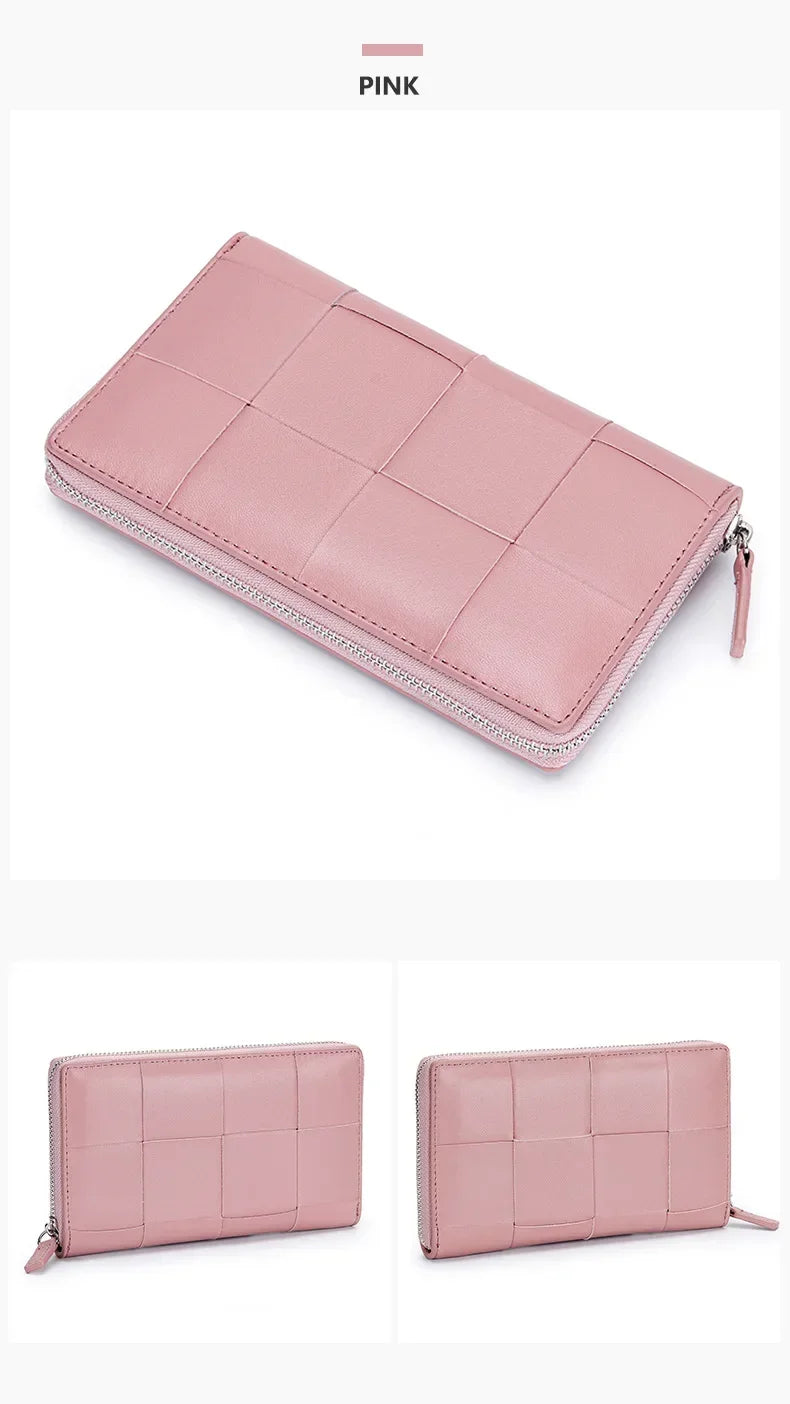 Portefeuille Femme Long Cuir Véritable Luxe - Clutch Design Marque Cadeau Cash Purse Élégant Marron