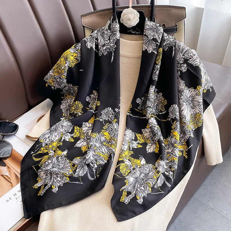 Foulard Carré Soie Twill Design Femme - Écharpe Hijab Bandana Châle Luxe Headband