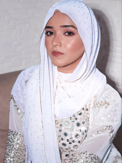 Hijab Mousseline Chaîne Strass - Voile Long Élégant Femme