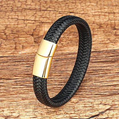 Bracelet Corde Cuir Tressé Homme – Fermoir Magnétique Acier Inoxydable