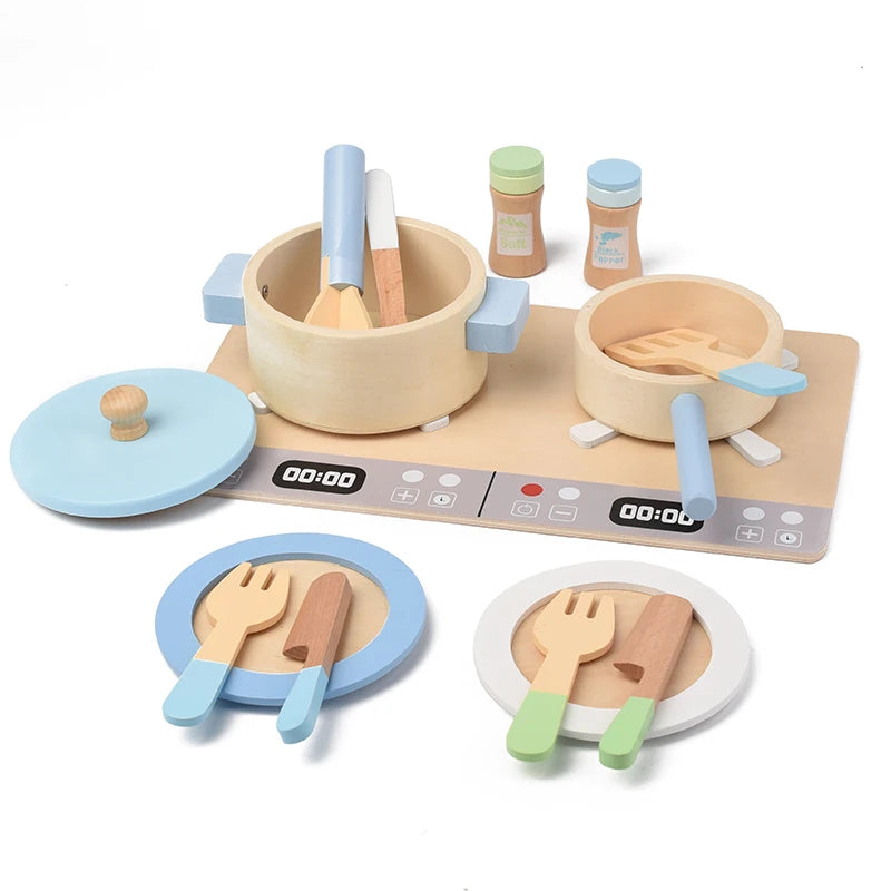 Cuisine Jouet en Bois pour Enfants - Set Complet avec Casseroles, Poêles et Ustensiles 3-6 Ans