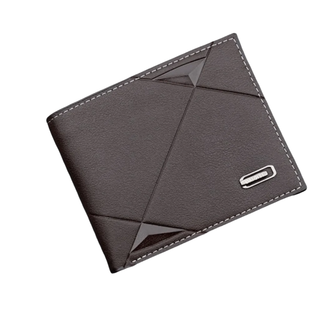 Portefeuille Homme Court Cuir PU Bifold Business - Porte-Carte Crédit Cash Bag Couleur Unie Café