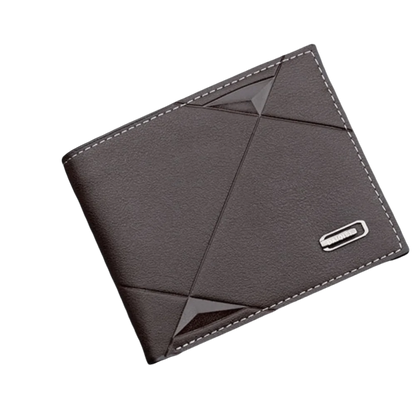 Portefeuille Homme Court Cuir PU Bifold Business - Porte-Carte Crédit Cash Bag Couleur Unie Café