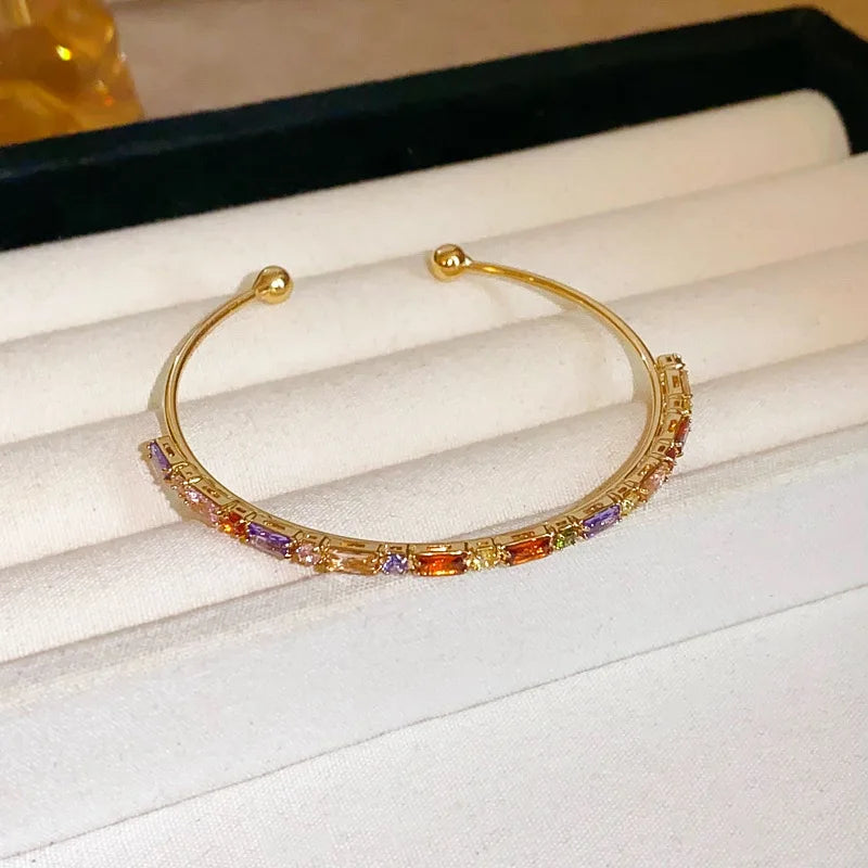 Bracelet Manchette Zircon Plein Cuivre Plaqué Or – Nœud Minimaliste Femme Mariage Soirée