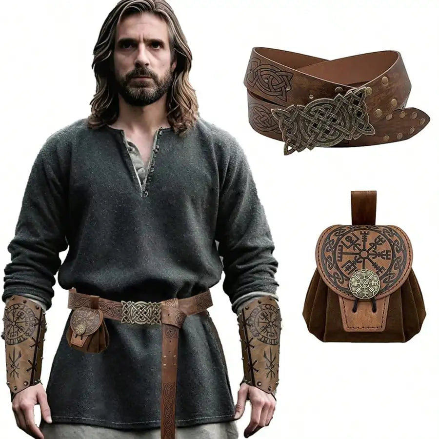 Sacoche Banane Steampunk Homme Cuir PU - Sac Ceinture Médiéval Punk Porte-Monnaie Cosplay Vintage