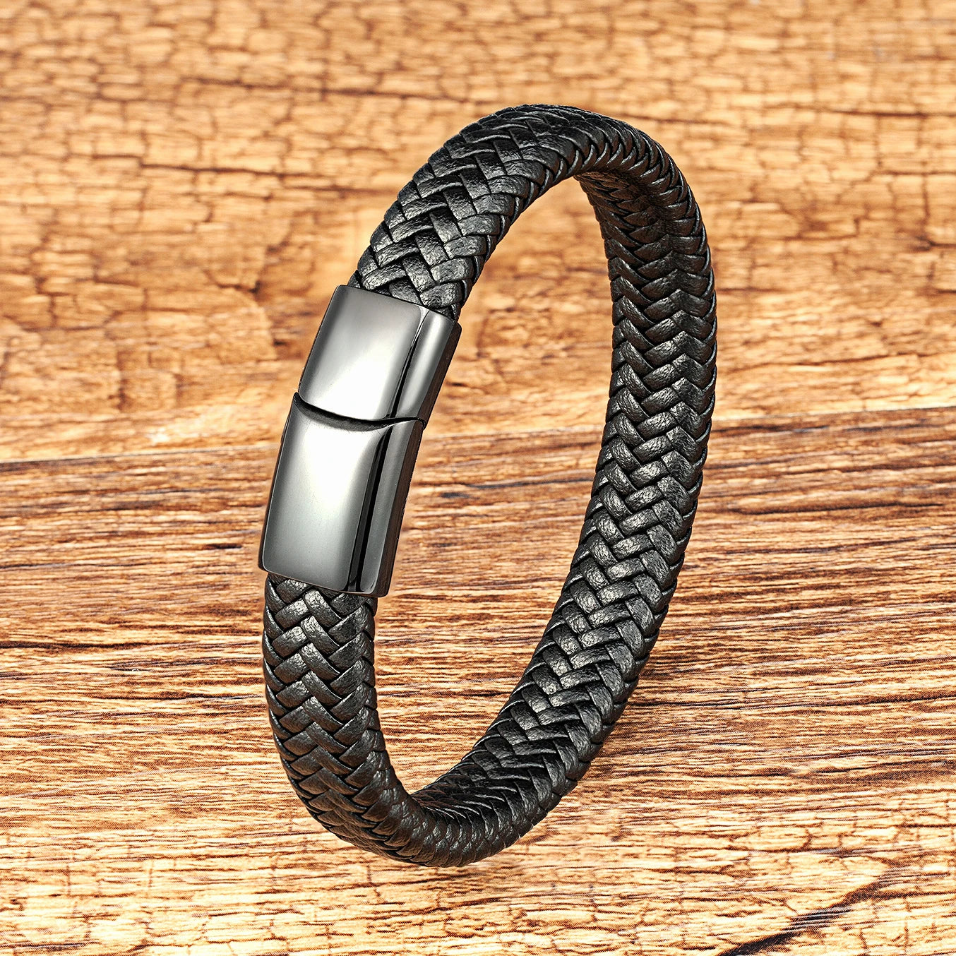 Bracelet Corde Cuir Tressé Homme – Fermoir Magnétique Acier Inoxydable