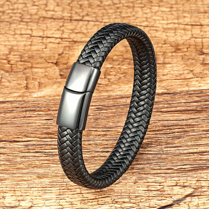 Bracelet Corde Cuir Tressé Homme – Fermoir Magnétique Acier Inoxydable