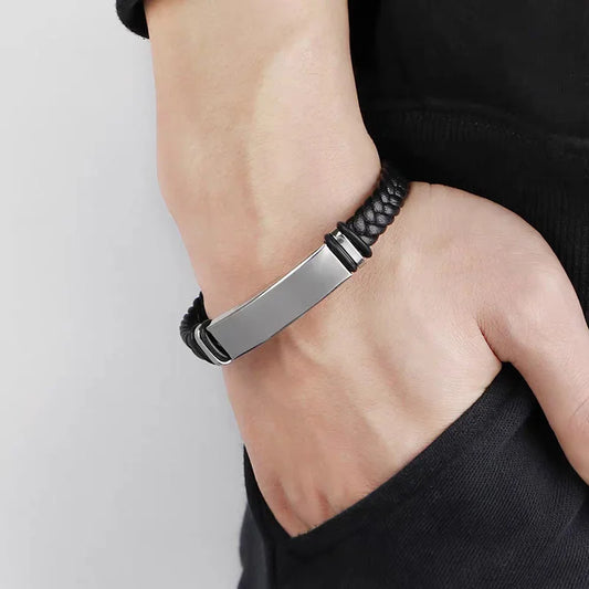 Bracelet en Corde Tressée et Acier Inoxydable - Style Hip-Hop Rock Unisexe