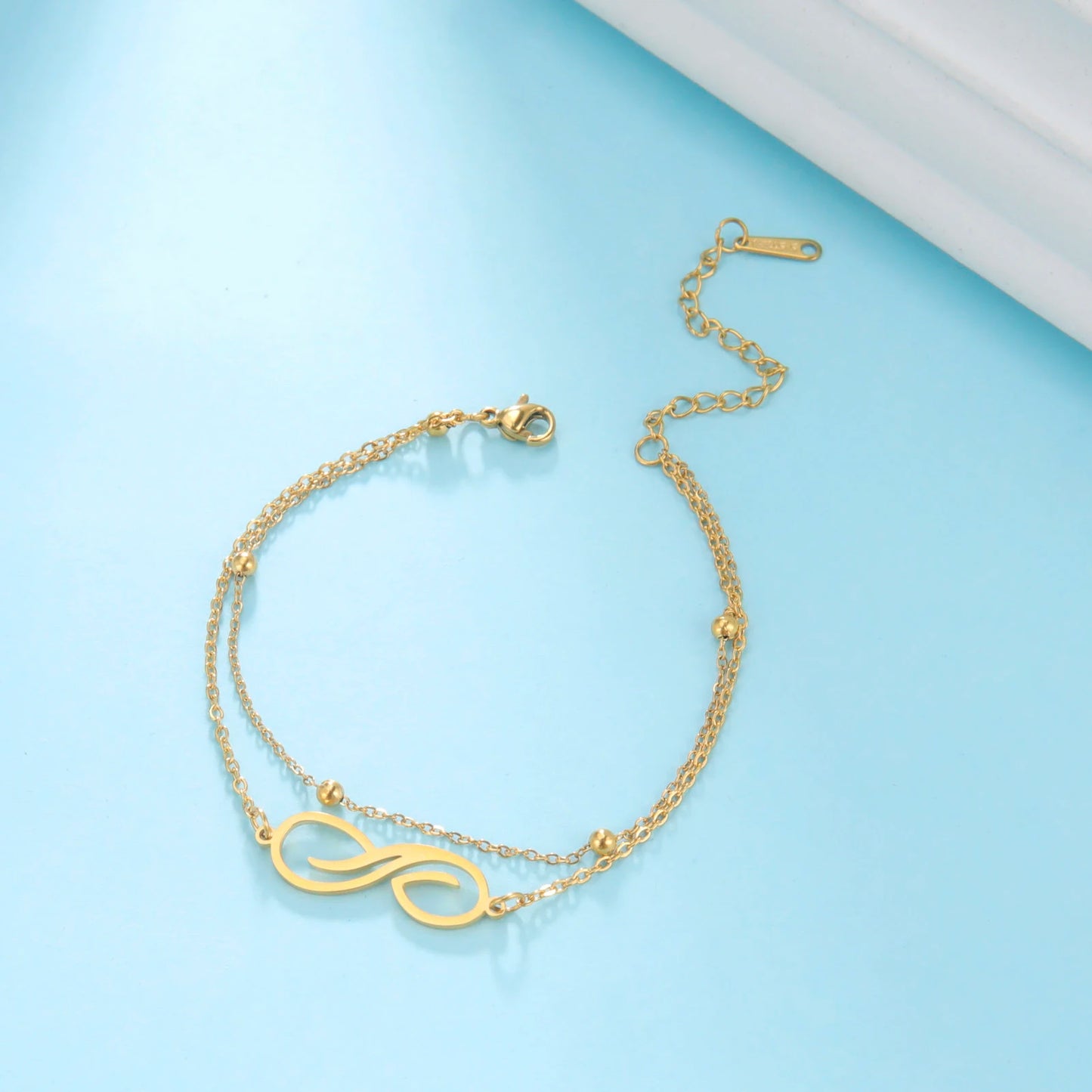 Bracelet Infini Acier Inoxydable – Double Couche Perles Minimaliste