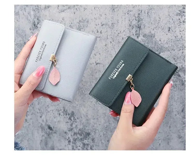 Portefeuille Femme Court Trifold Cuir PU Pompon - Clutch Coin Purse Hasp Luxe Fashion Tendance Violet